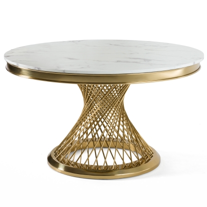 Modrest Potter White Marble & Gold Stainless Steel Round Dining Table White Dining Table 80366 VGZAT9007