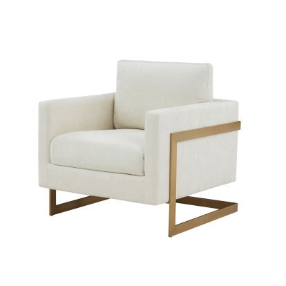 Modrest Prince Contemporary Cream + Gold Fabric Accent Chair White Lounge Chair 79371 VGRHRHS-AC-255-WHT-CH