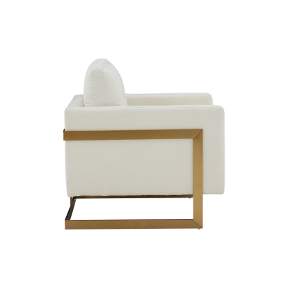 Modrest Prince Contemporary Cream + Gold Fabric Accent Chair White Lounge Chair 79371 VGRHRHS-AC-255-WHT-CH