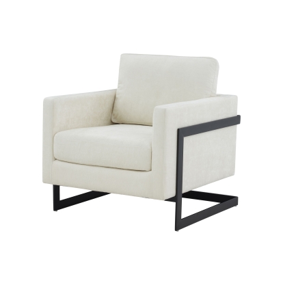 Modrest Prince Contemporary Cream + Black Fabric Accent Chair White Lounge Chair 79373 VGRHRHS-AC-257-WHT-CH