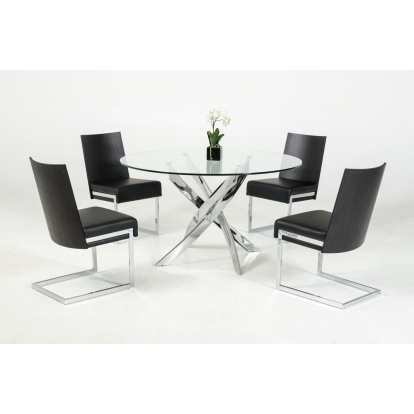 Modrest Pyrite Modern Round Glass Dining Table Clear Glass Dining Table 17431 VGEWF2133AA