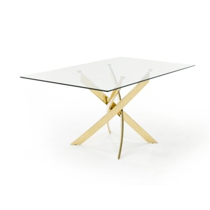 Modrest Pyrite Modern Glass and Gold Dining Table Clear Glass Dining Table 79517 VGEW-2133EE-G