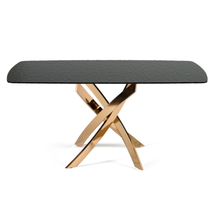 Modrest Pyrite Modern Brown Glass + Rosegold Rectangular Dining Table Brown Dining Table 82334 VGEW-F2133EG