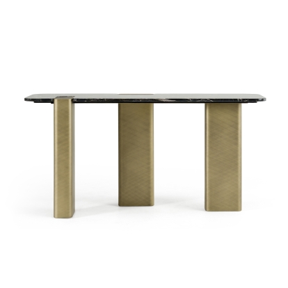 Modrest Quest Modern Black Rose Marble + Antique Brass Console Table Black Console Table 83086 VGFA-DT2205