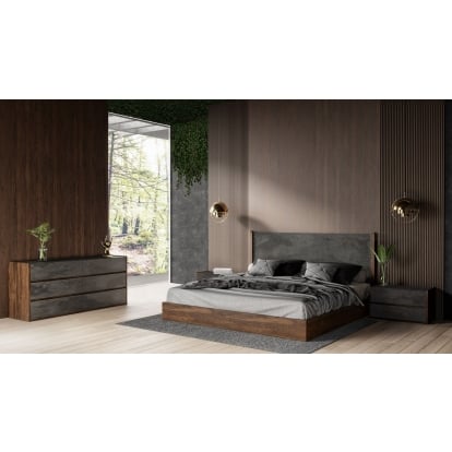 LA Furniture Eastern King Rado Modern Walnut & Volcanic Slate 4-Piece Bedroom Set VGACRADO-WAL-4PC-SET-EK Contemporary Style by Vig Furnitrue Number 85607 Catch Home Goods