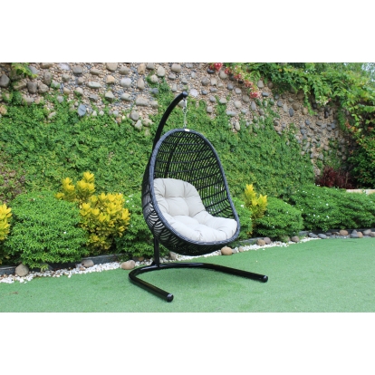 Renava Havana Outdoor Black & Beige Hanging Chair Beige Outdoor Chair 73460 VGATRAHM-002A