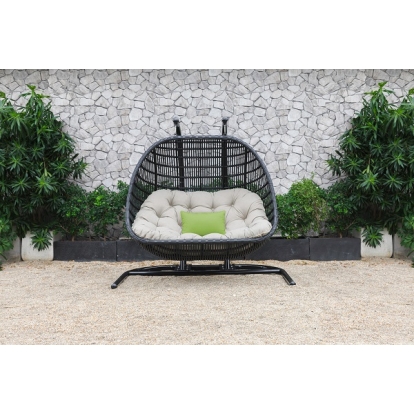 Renava San Juan Outdoor Black & Beige Hanging Chair Beige Outdoor Chair 73461 VGATRAHM-026