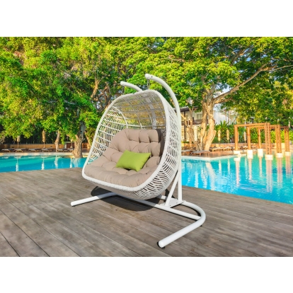 Renava San Juan Outdoor White & Beige Hanging Chair White Outdoor 77632 VGATRAHM-026-BEG
