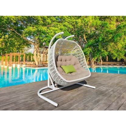 Renava San Juan Outdoor White & Beige Hanging Chair White Outdoor 77632 VGATRAHM-026-BEG