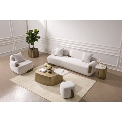 LA Furniture Rainier Contemporary Off-White Fabric + Antique Brass Sofa VGFA-SF2019-OFFWHT Contemporary Style by Vig Furnitrue Number 85795 Catch Home Goods