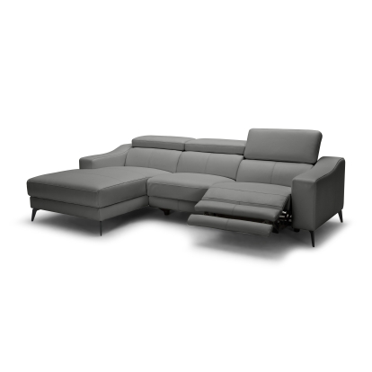Modrest Rampart Modern L-Shape LAF Grey Leather Sectional Sofa with 1 Recliner Grey Sectional Sofa 80078 VGKM-5325-LAF-GRY-SECT