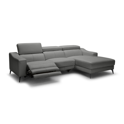 Modrest Rampart Modern L-Shape RAF Grey Leather Sectional Sofa with 1 Recliner Grey Sectional Sofa 80079 VGKM-5325-RAF-GRY-SECT