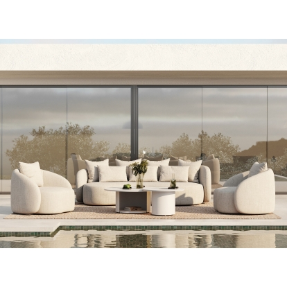 Renava Tabarca Outdoor Beige Fabric 4 Seat Sofa + 2 Chairs Beige Outdoor Sofa Set 85647 VGVK-F017-4SEAT-BGE
