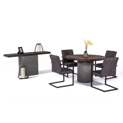 Modrest Renzo Modern Round Oak & Concrete Dining Table Grey Dining Table 75296 VGGR649320