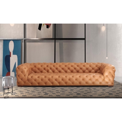 Divani Casa Dexter Transitional Camel Full Italian Leather Tufted Sofa Camel Sofa 79815 VGEV-114-BR-S