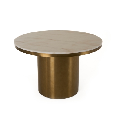 Modrest Rocky Glam White Marble & Brush Gold Round Dining Table White Dining Table 81790 VGGM-M-DT-1309-RND