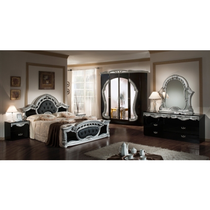 Modrest Rococo Italian Classic Black & Silver Bedroom Set Black Bedroom Set 71227|71229 VGACROCOCO-BLK