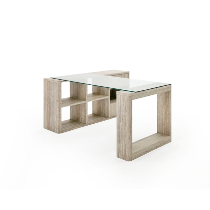 Nova Domus Roma Modern Glass + Faux Travertine Reversible Desk Grey Desk 80248 VGAN-ROMA-DESK