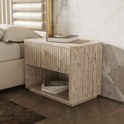 LA Furniture Daystar + Roma Modern Beige Velvet + Travertine + Gold Bedroom Set VGAN-DAYSTAR-ROMA-BED-SET Contemporary Style by Vig Furnitrue Number 81420|80241|81422 Catch Home Goods