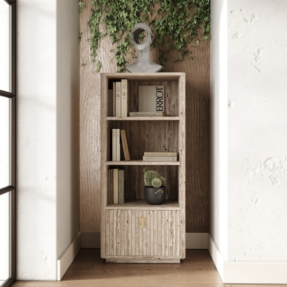 Nova Domus Roma Modern Faux Travertine + Gold Bookcase Grey Shelf Unit 80247 VGAN-ROMA-BOOK