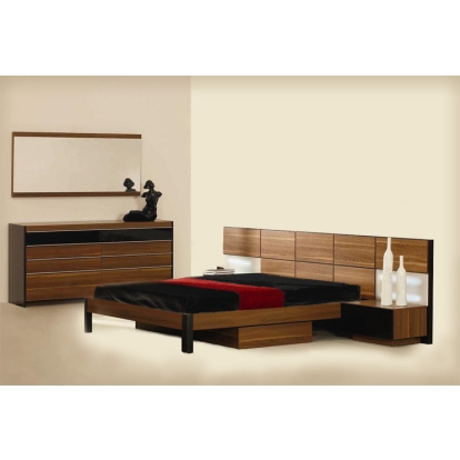 Rondo Mid-Century Platform Bed with Nightstands Storage And Lights Walnut Bed 11720|11722|74529 VGWCRONDO