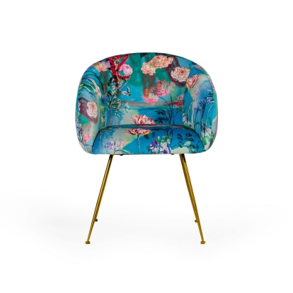 Modrest Roxann Contemporary Floral Velvet Gold Dining Chair Blue Lounge Chair 78557 VGEUMC-9292CH-A-GL-CH