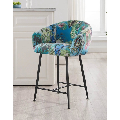 Modrest Roxann Modern Counter Stool in Funky Velvet Blue Bar Stool 79947 VGEU-MC-9292CH-A-C-BS