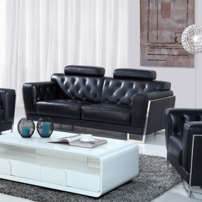 Divani Casa Huron Modern Black Leather Sofa Black Sofa 72508 VGBNS-2230-SOFA-BLK