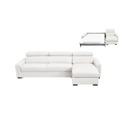 Lamod Italia Sacha Modern White Leather Reversible Sectional Sofa Bed with Storage  Sofa Bed 71447 VGNT-SACHA-E3018-W