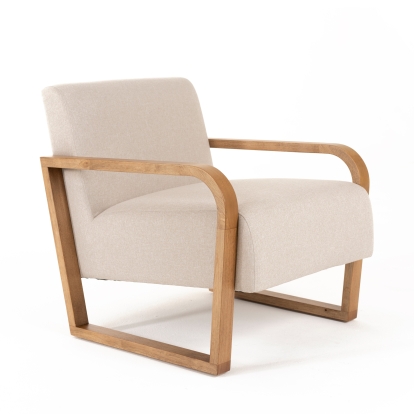 Modrest Sada Mid-Century Modern Beige Linen + Chestnut Accent Chair Beige Accent Chair 81527 VGRH-RHS-AZHT04