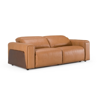 Divani Casa Sandstone Modern Brown Leather Sofa with 2 Electric Recliners Camel Sofa 83114 VGKV-KM.6120-SOFA-BRN