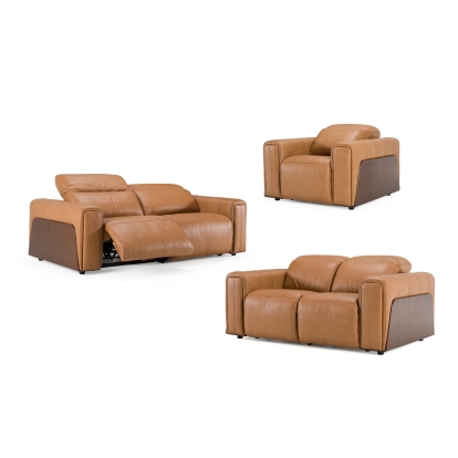 Divani Casa Sandstone Modern Brown Leather Sofa Set with Electric Recliners Camel Sofa Set 83115 VGKV-KM.6120-SET-BRN