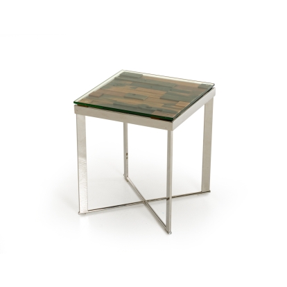 Modrest Santiago Modern Rectangular Wood Mosaic End Table Brown End Table 72019 VGEWF1193-1AB