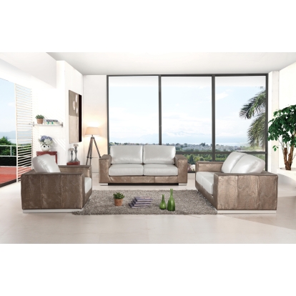 Divani Casa Cordova Modern Bronze & White Leather Sofa Set Multi-Toned Sofa Set 73579 VGBNSBL-9228
