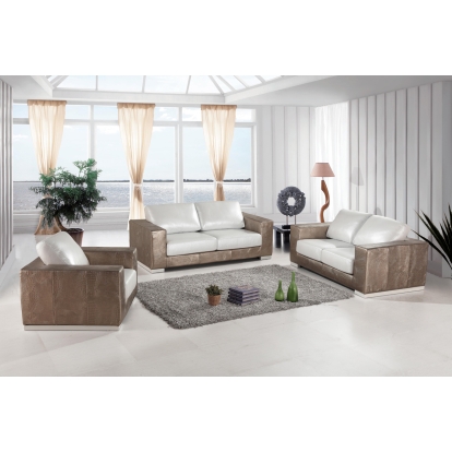 Divani Casa Cordova Modern Bronze & White Leather Sofa Set Multi-Toned Sofa Set 73579 VGBNSBL-9228