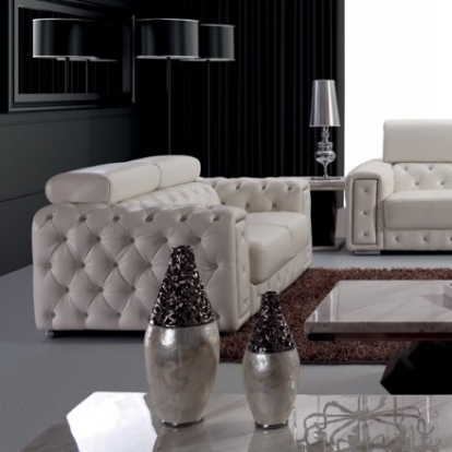 Divani Casa Lumy Modern Tufted White Leather Loveseat with Crystals White Loveseat 14387 VGBN3025-LOVE