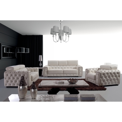 Divani Casa Lumy Modern Tufted White Leather Loveseat with Crystals White Loveseat 14387 VGBN3025-LOVE