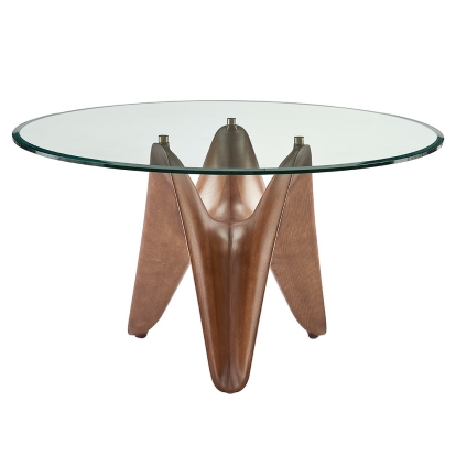 Modrest Seguin Round Glass + Walnut Dining Table Brown Dining Table 79226 VGCSRT-20045-BRN-DT