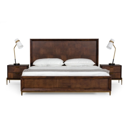 Modrest Shane Modern Acacia & Brass Bed Brown Bed 77529|77471 VGNXSHANE-BED