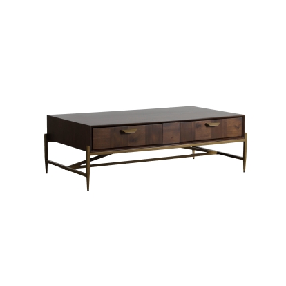 Modrest Shane Modern Acacia & Brass Coffee Table Brown Coffee Table 78556 VGNXMEMPHIS-ACA-CT