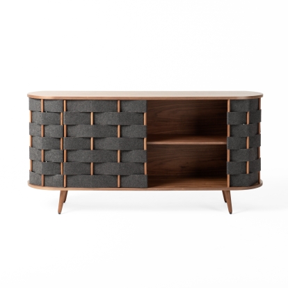 Modrest Sheridan Mid-Century Modern Grey Fabric + Walnut Buffet Walnut Buffet 80997 VGDWJ9899