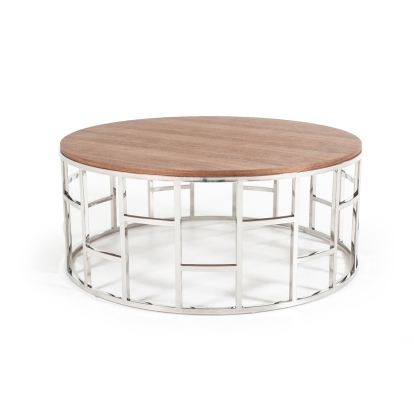 Modrest Silvia Modern Walnut & Stainless Steel Coffee Table Walnut Coffee Table 73968 VGHB228E-V