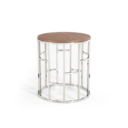 Modrest Silvia Modern Walnut & Stainless Steel End Table Walnut End Table 73967 VGHB228B-V