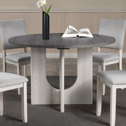 Furniture Of America Oberto Transitional Engineered Wood, Fabric, Foam, Paper, Rubberwood Gray Round Dining Table | SL3406GY-RT