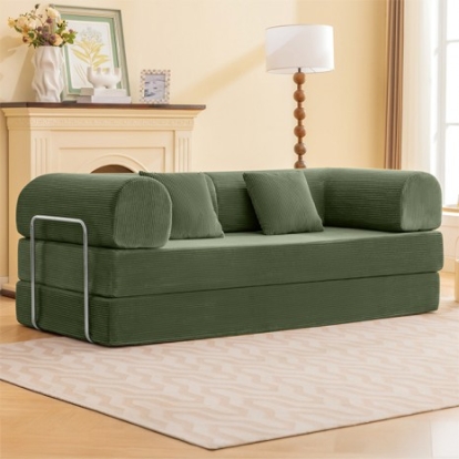 Furniture Of America Perri Contemporary Compressed Foam, Corduroy Olive Green 79" Compressed Sofa | SL6907GR