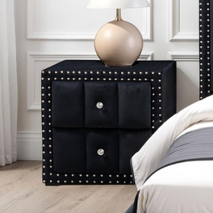 Furniture Of America Farese Contemporary Engineered Wood, Fabric, Foam, Solid Wood Black Nightstand | SL7001BK-N