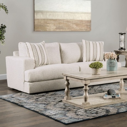 Furniture Of America Flintshire Transitional Chenille, Solid Wood, Others Beige Sofa | SM1210-SF
