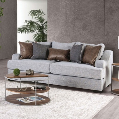 Furniture Of America Skyline Transitional Fabric, Leatherette, Solid Wood, Others Light Gray/Brown Sofa | SM1211-SF