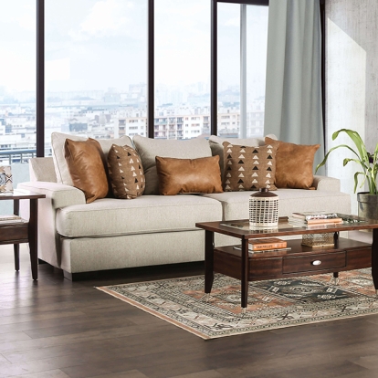 Furniture Of America New Meadows Transitional Sand-Caramel Sofa Model SM1214-SF