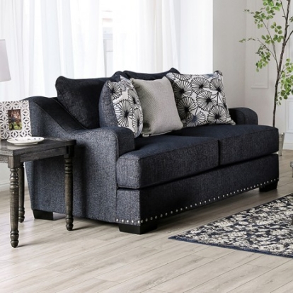 Furniture Of America Sonora Transitional Foam, Linen-Like, Solid Wood Dark Navy Loveseat | SM1218-LV
